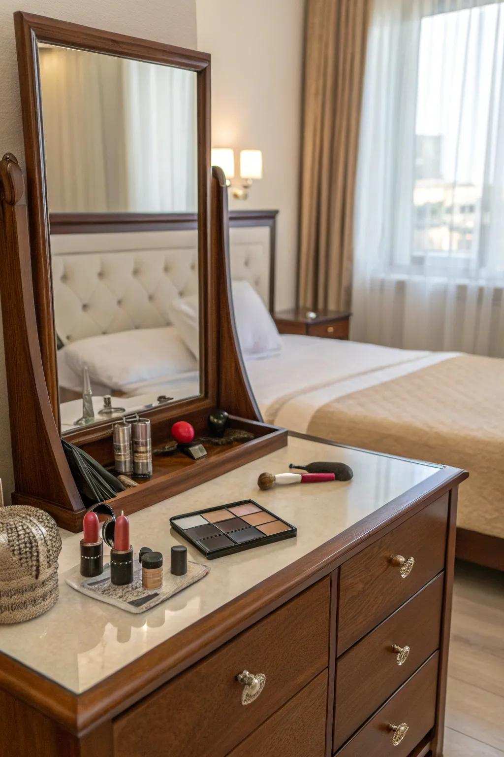 Set up a flexible space by changing your dresser into a vanity.