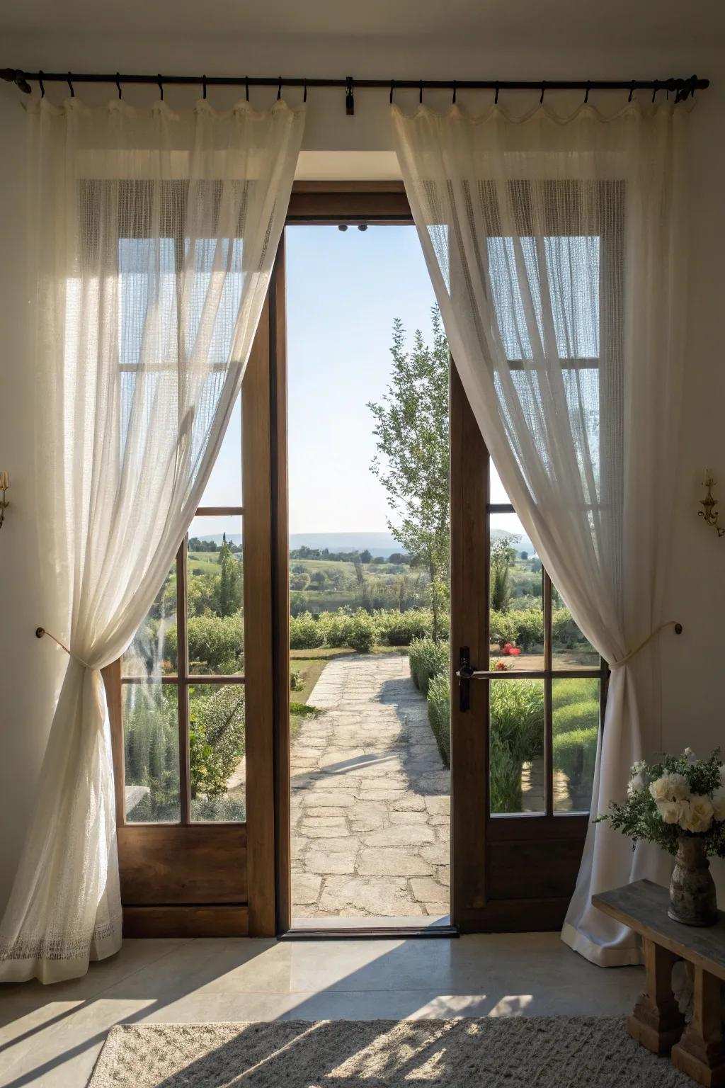 Sheer curtains contribute a light and airy quality to your entryway.