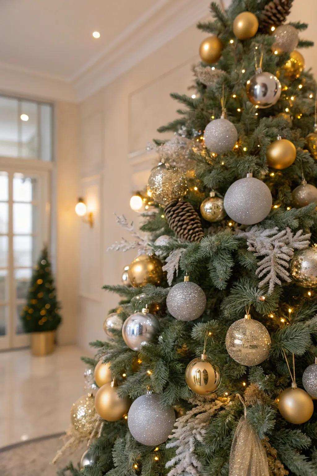 Shimmering selections impart depth and surface to your tree.