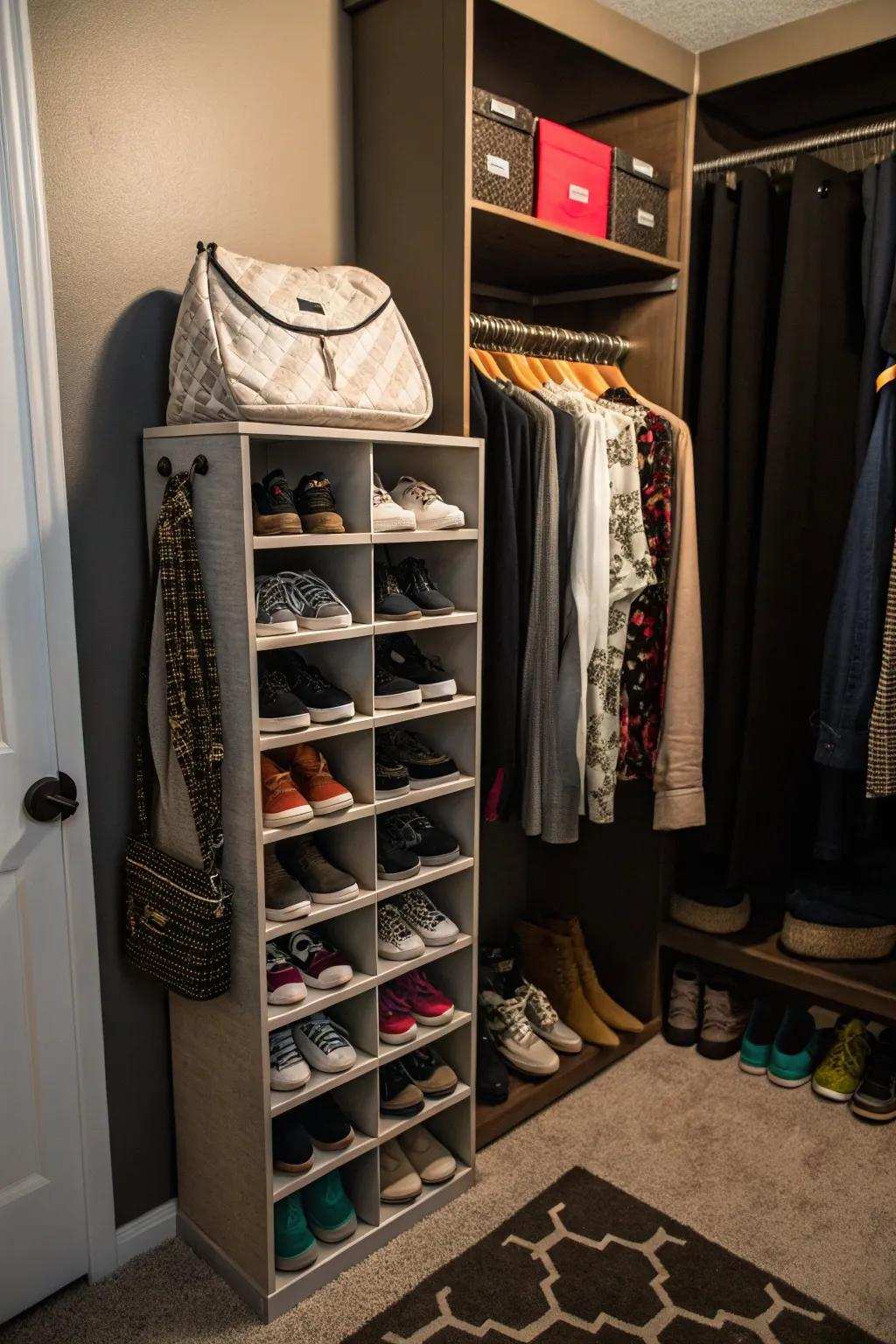 Shoe organizers keep your closet neat.