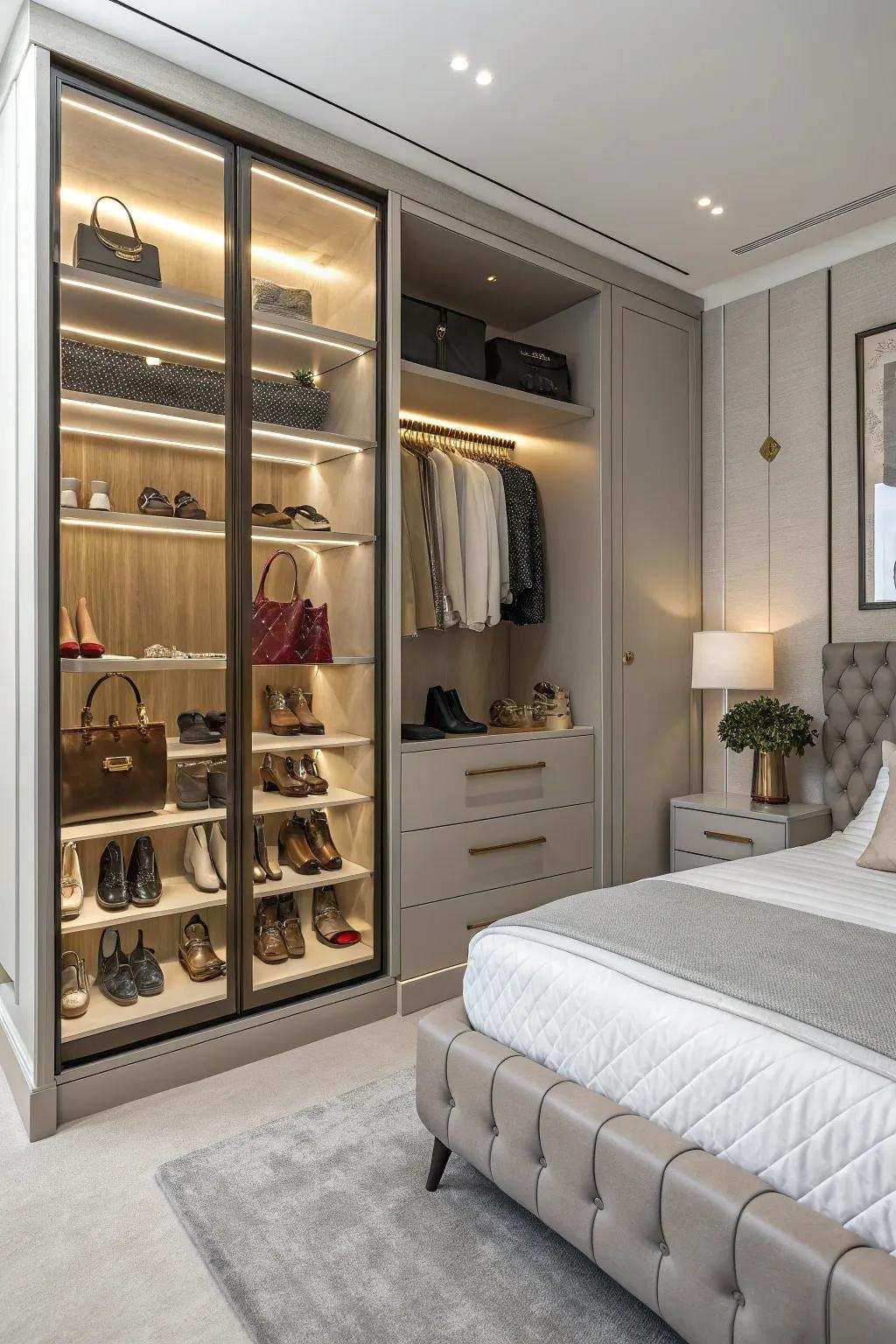 Showcase favored accoutrements via dedicated exhibition sectors within your closet.
