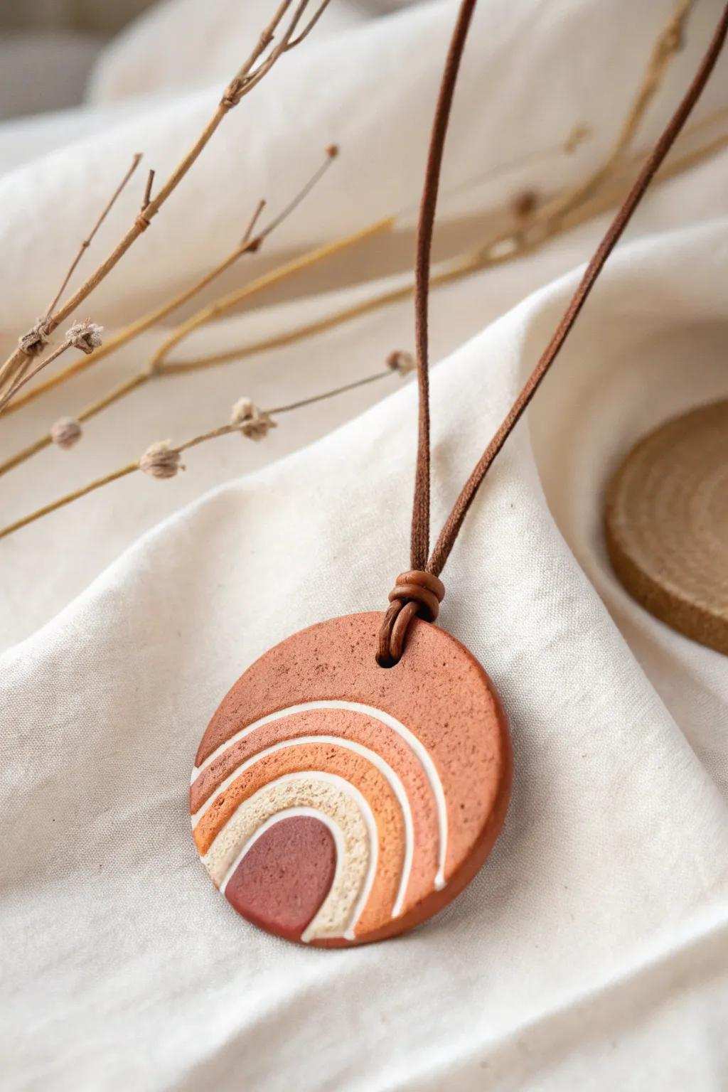 Showcase the elegance of gradient with this handmade clay charm. Excellent for adding a hint of bohemian to your minimalist style.