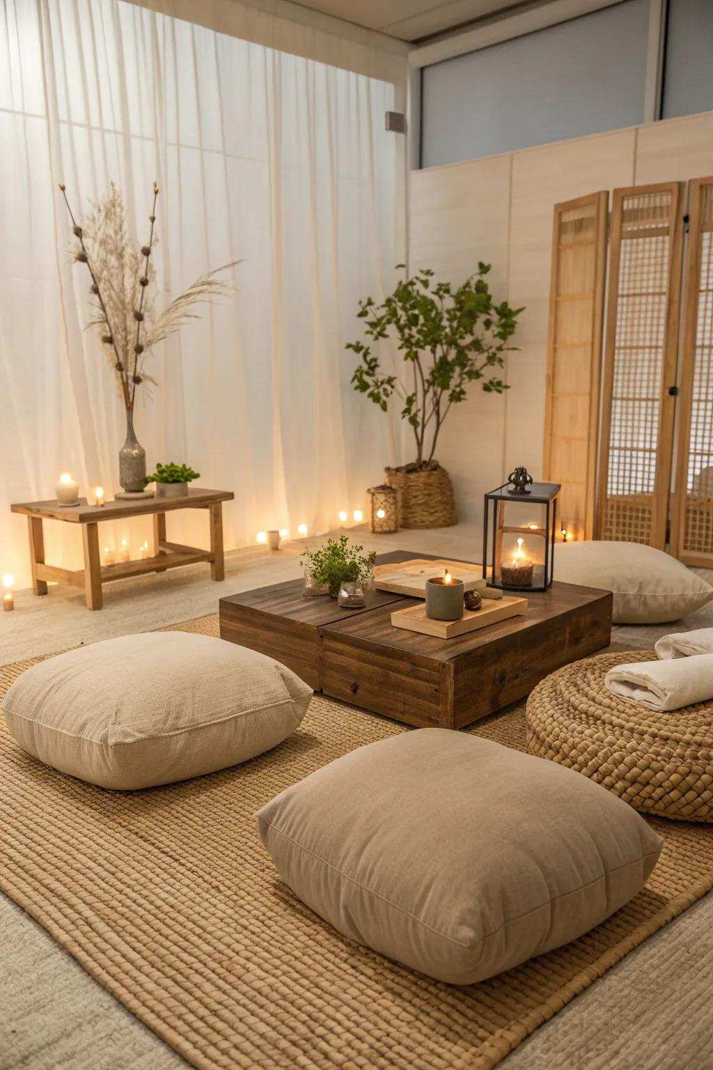 Sink into coziness with inviting floor-level seating choices 🌟 #FloorSeating #RelaxedLiving