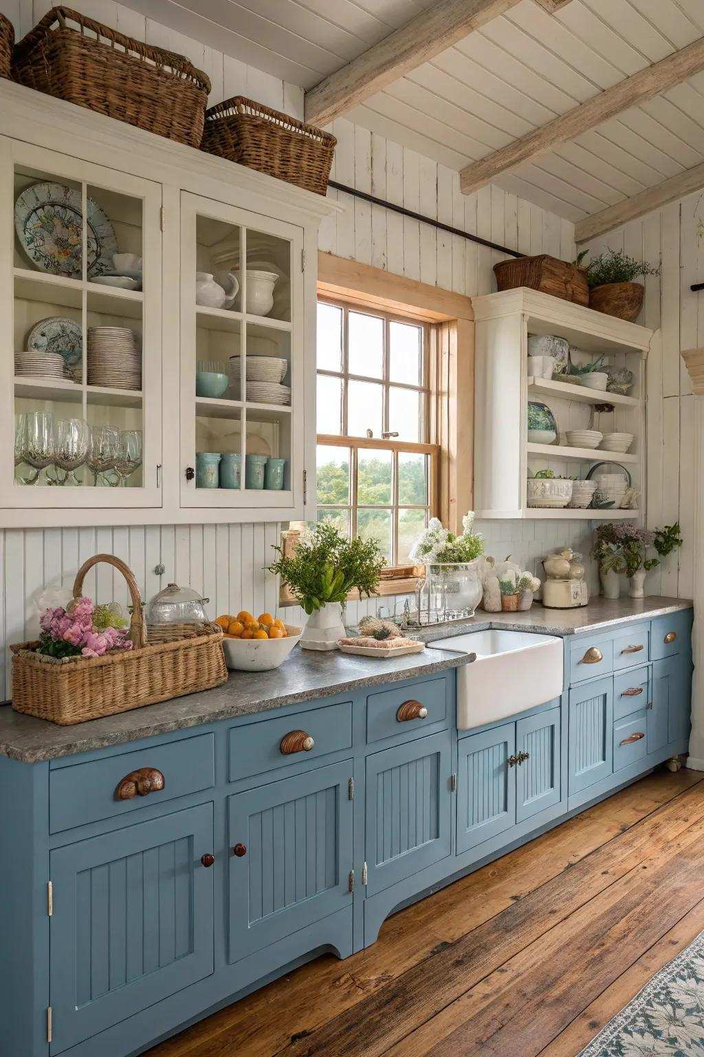 Sky and bone evoke a classic, coastal farmhouse vibe.