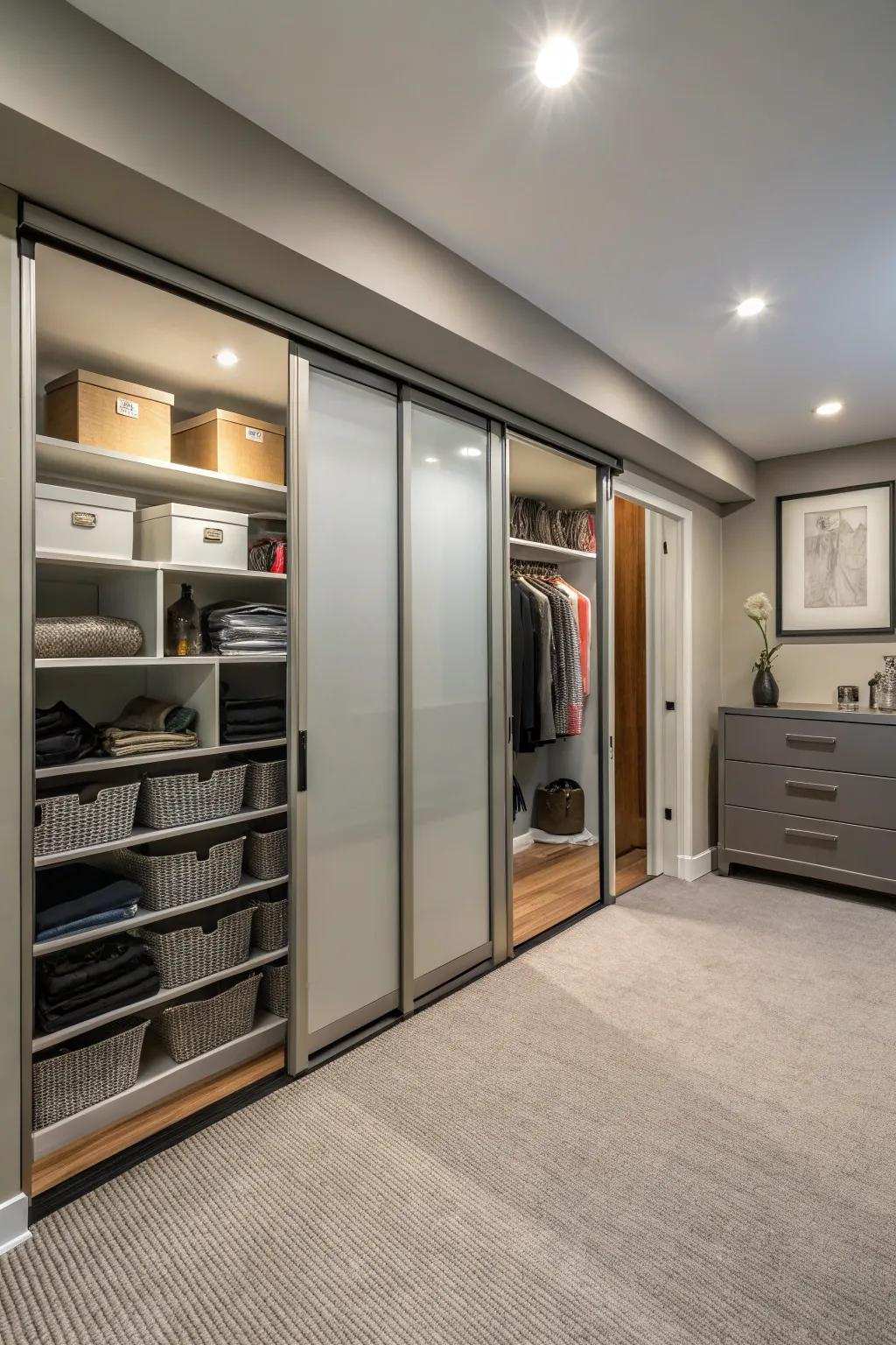 Sliding doors conserve space and add a contemporary touch.