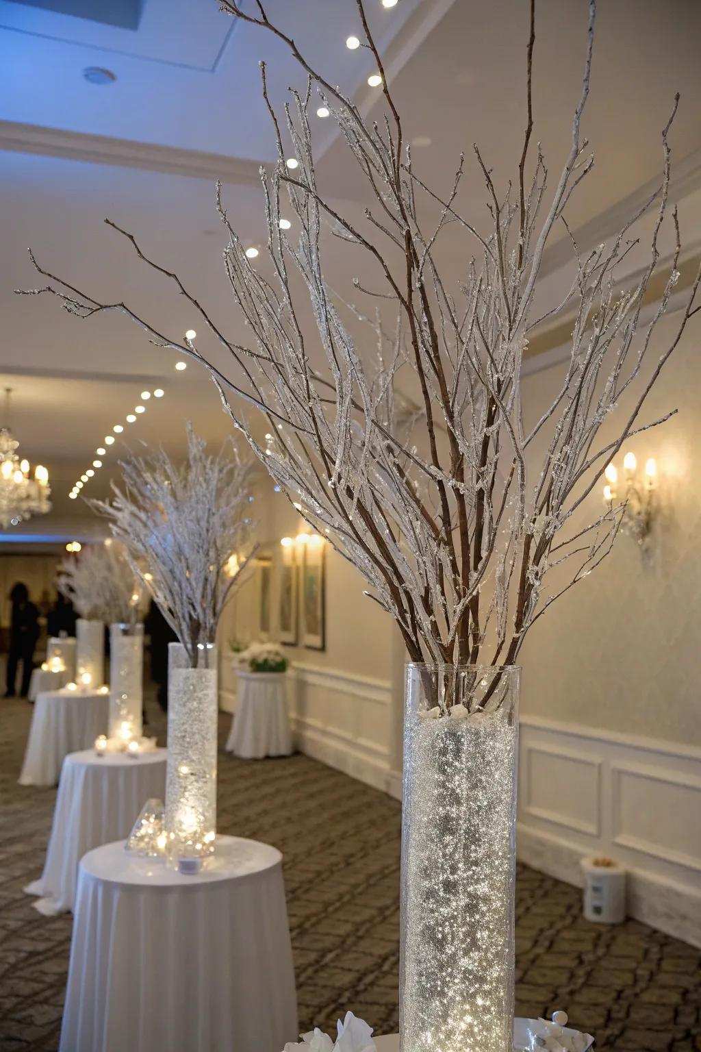 Snow-laden branches usher a trace of nature indoors.
