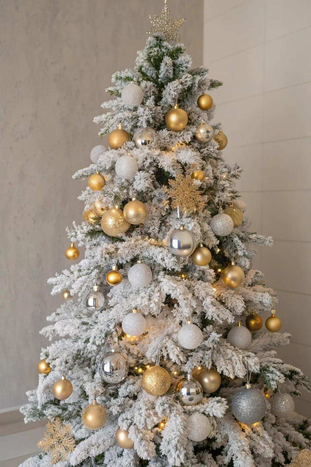 Snowy grace with a hint of metallic enchantment.
