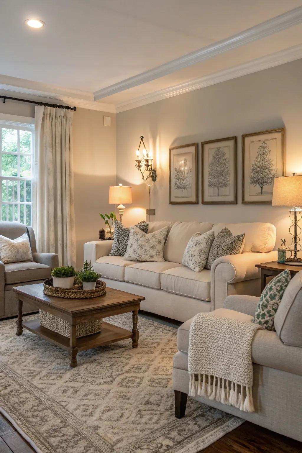 Soft colors create a relaxing feel for your country-style living room.