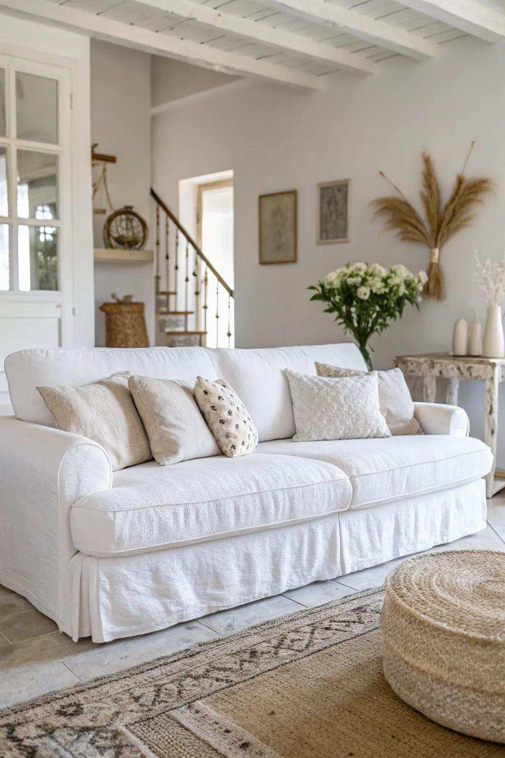 Soft furnishings enhance luxury and comfort in a white room.