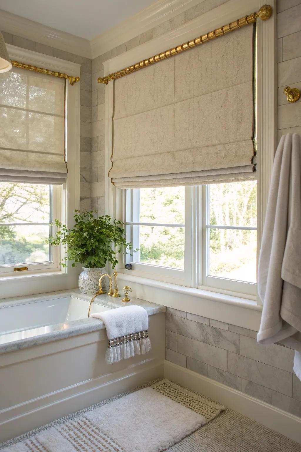 Sophisticated and practical: Concertina shades for a polished bathroom. #ElegantDesign #RomanShades