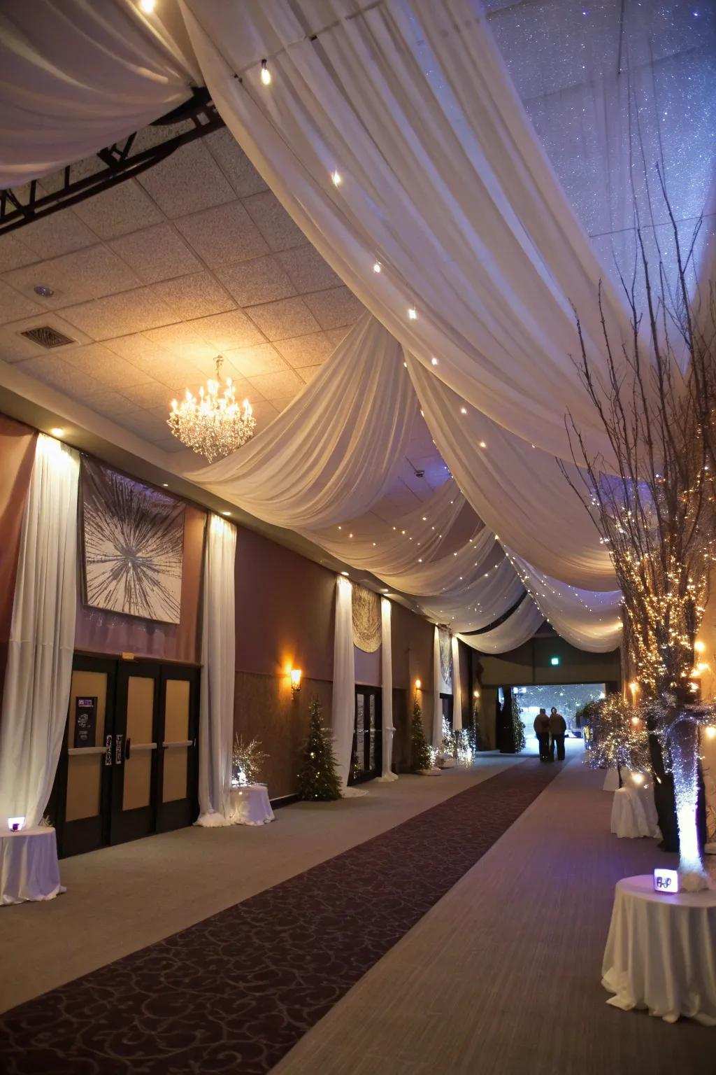 Sophisticated curtain work metamorphoses your venue into a luxurious space.