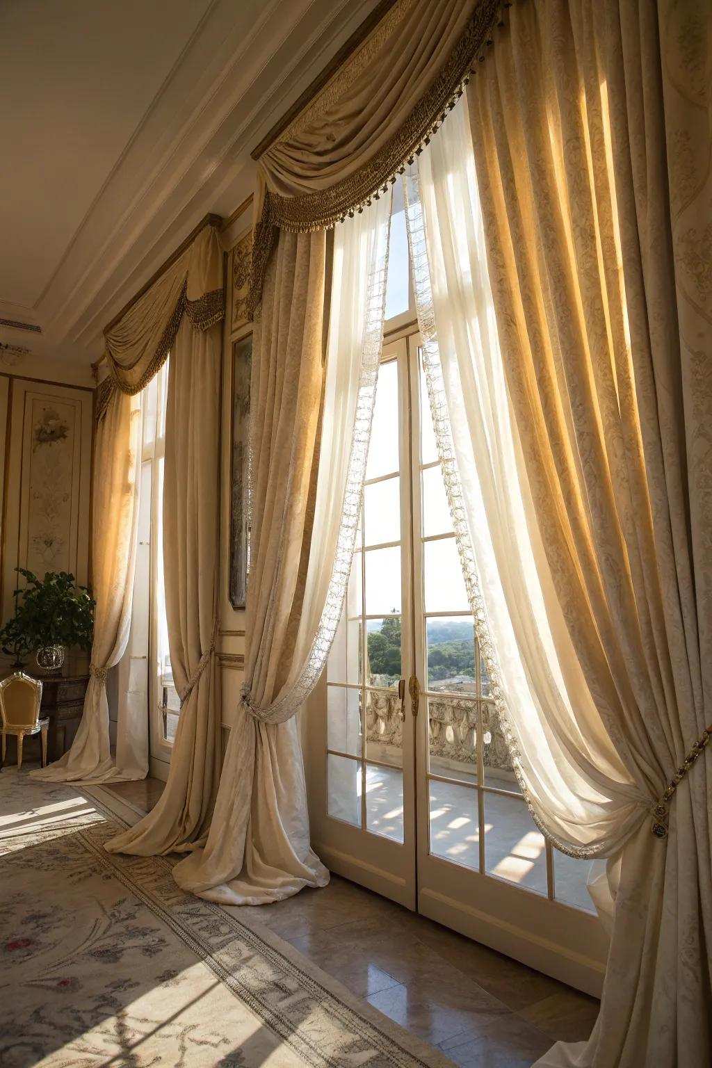 Sophisticated full-length fabrics highlighting a corner window.