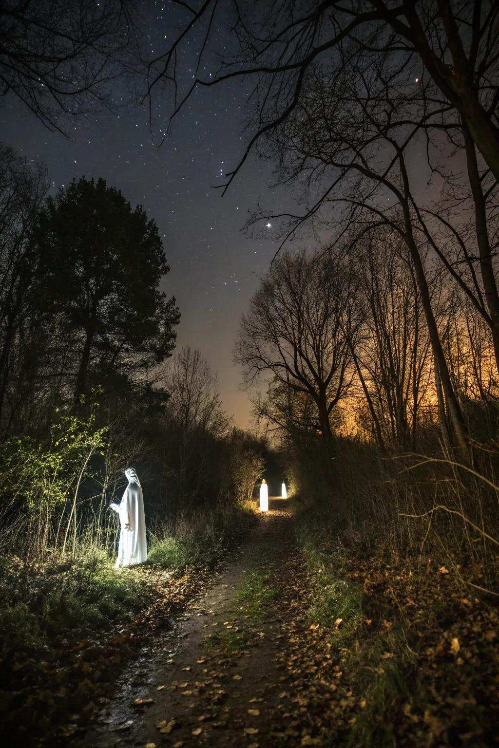 Spectral figures showing the route along a forest path.