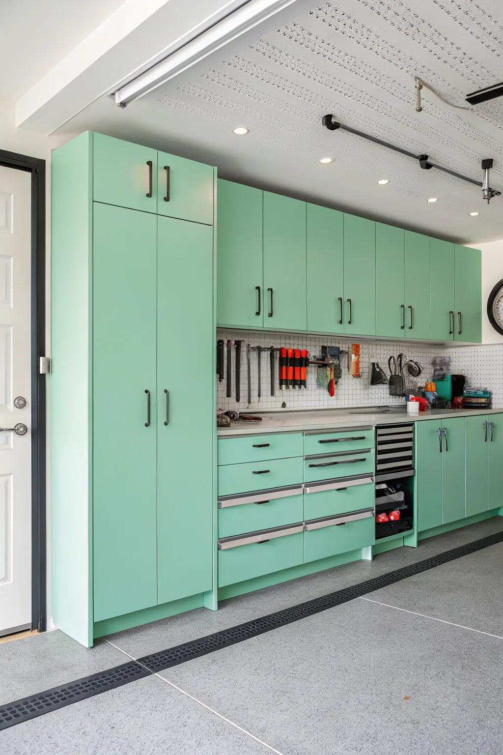Spring green organizers refresh and energize the space.