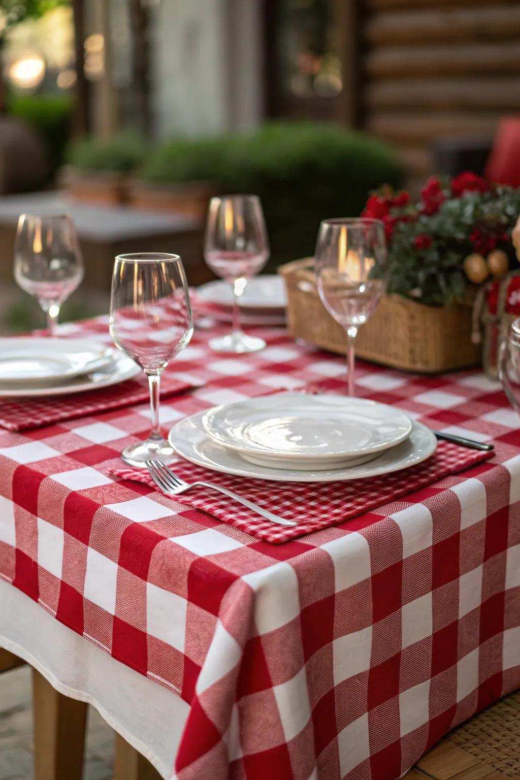 Square patterned table covers introduce a traditional Italian hint to your dining enjoyment.