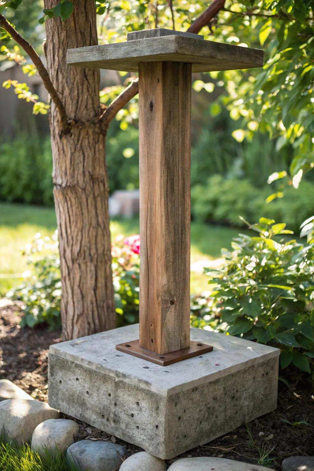 Stability alongside artistry: A bird station column rooted in concrete elegance.