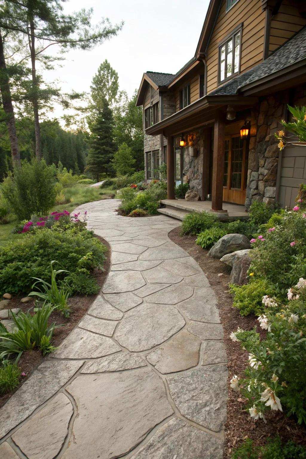 Stamped concrete provides an affordable substitute for natural stone.