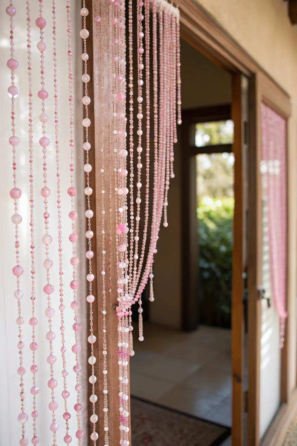 Step into a whimsical wonderland with this charming rose beaded curtain.