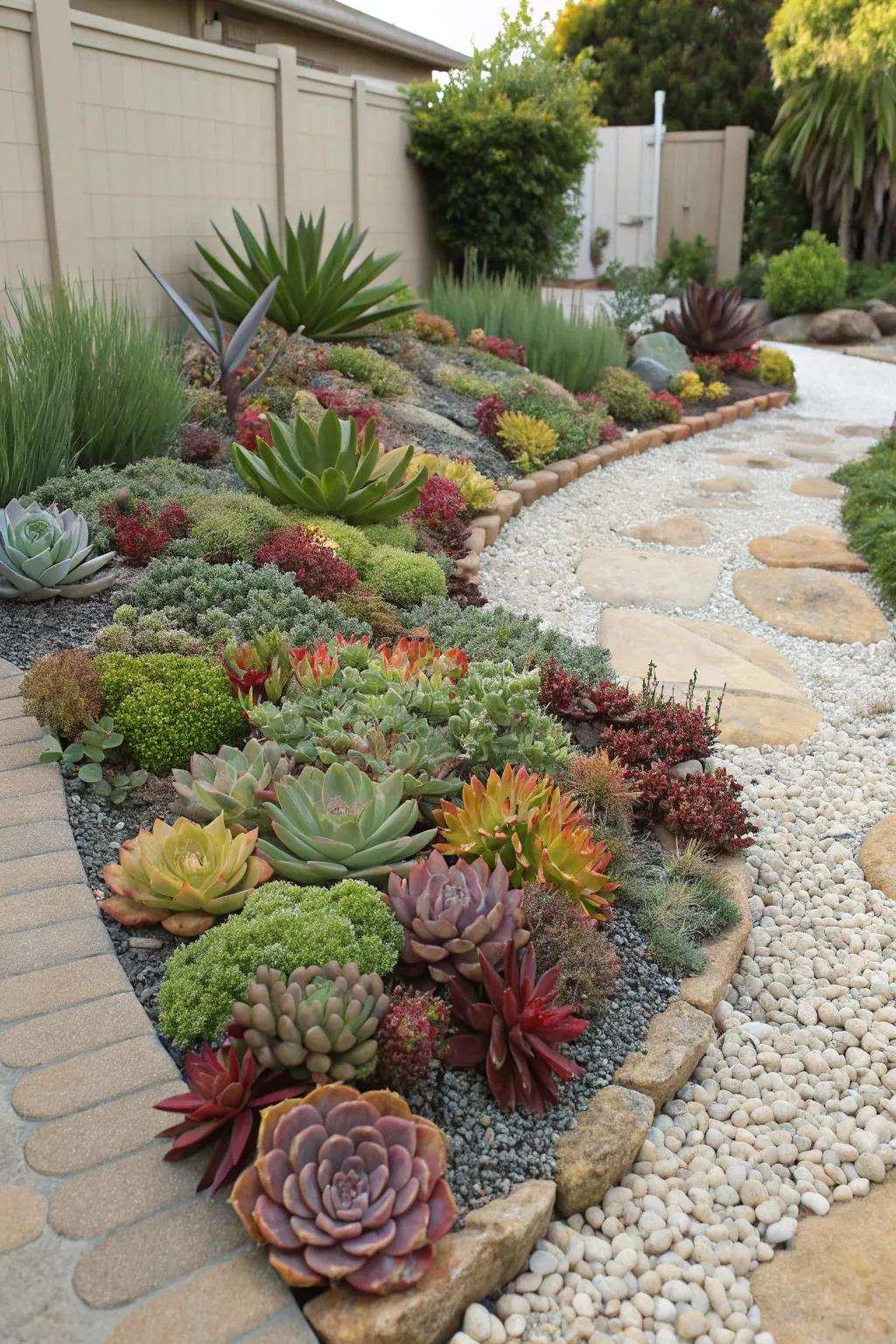 Stone topping completes the garden design.