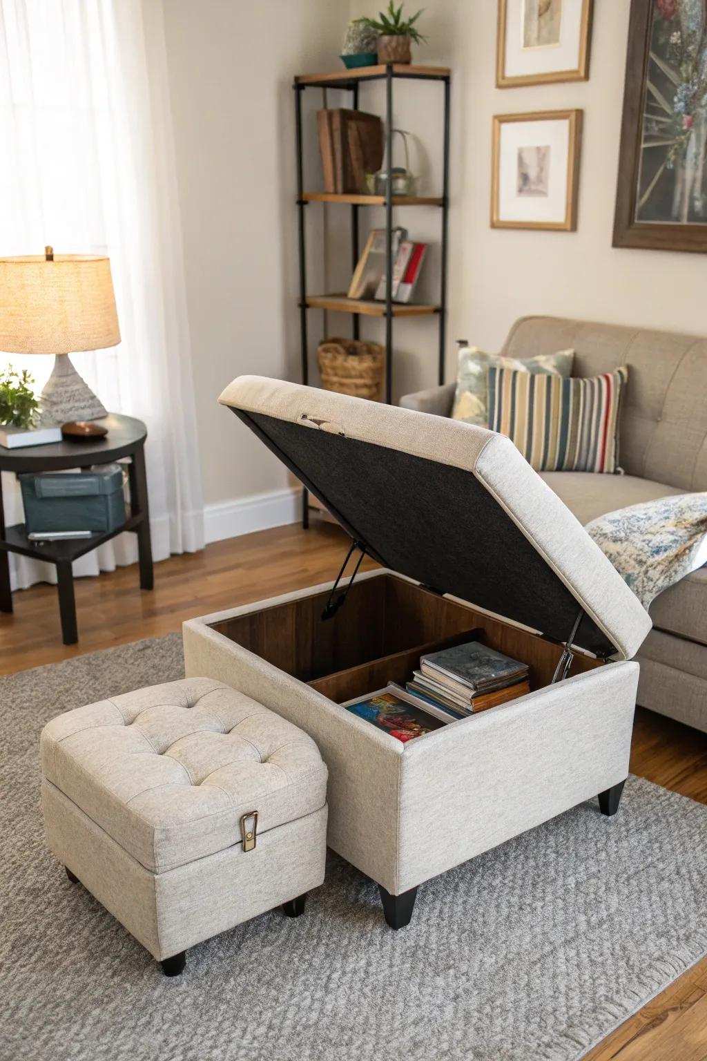 Storage that is hidden keeps the space neat and tidy.