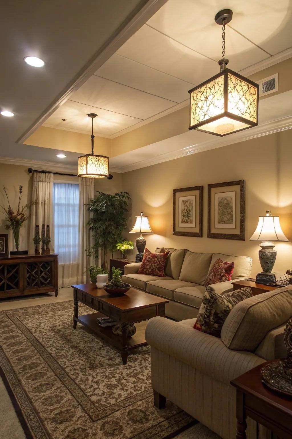 Stratified illumination establishes a balmy and inviting ambiance.