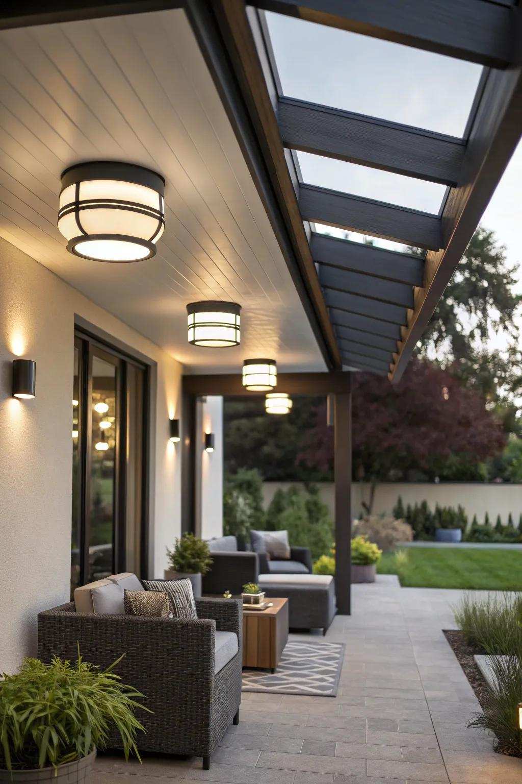 Streamlined flush mounts bring a modern, elegant touch to your outdoor setting.
