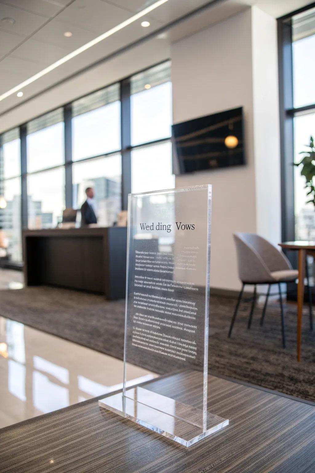 Streamlined polymer commitment display injecting a modern touch to a workstation.