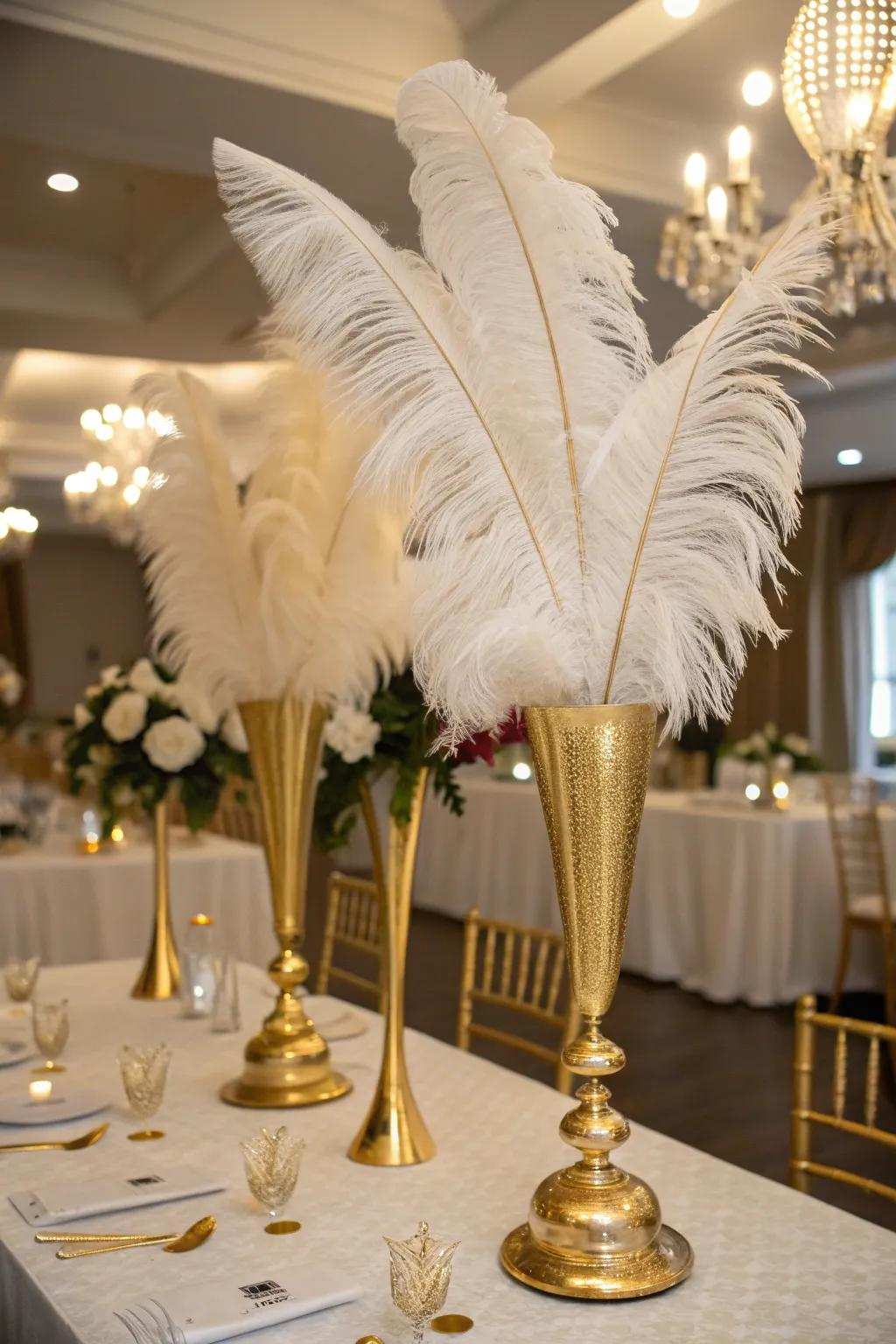 Striking gold centerpieces that enhance the party decor.