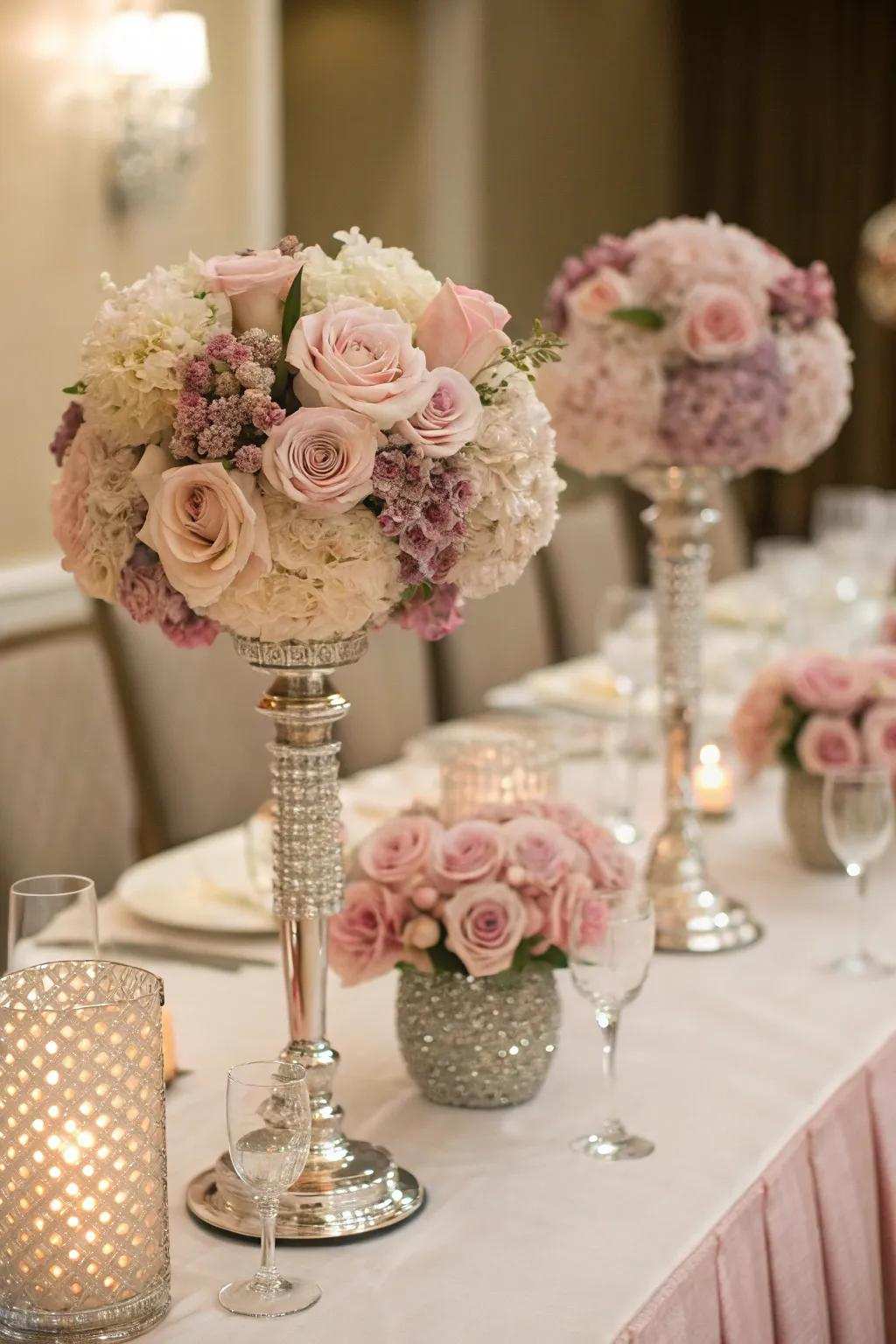 Striking rosewood blush and crystal focal points.
