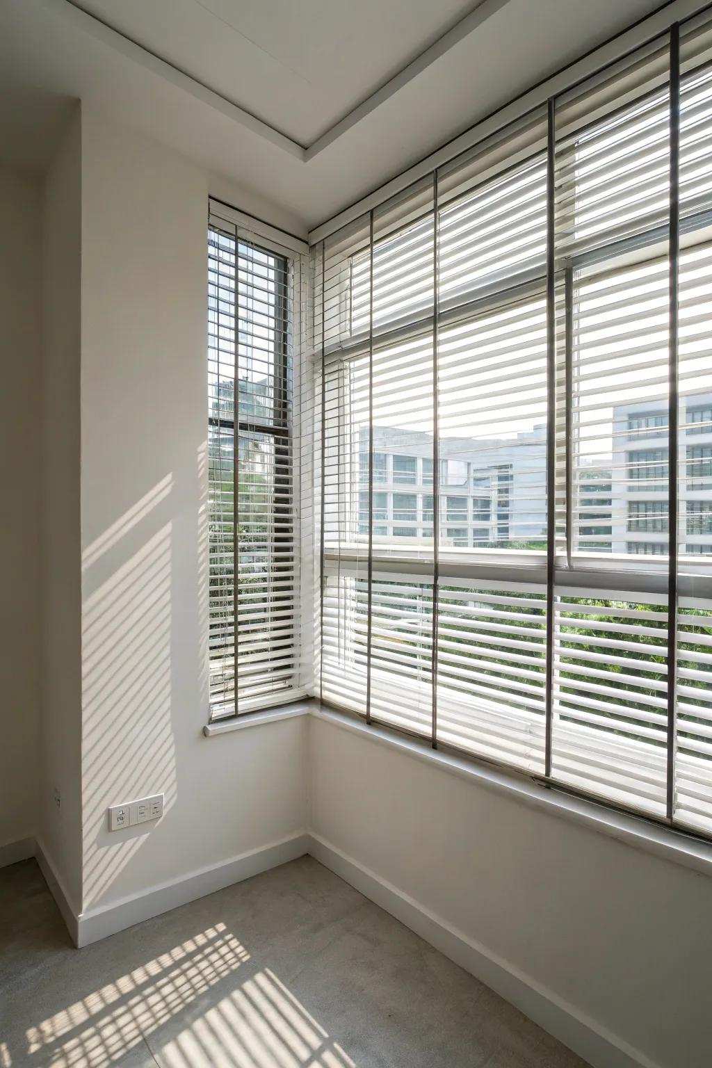 Striped blinds deliver a minimalist aesthetic.