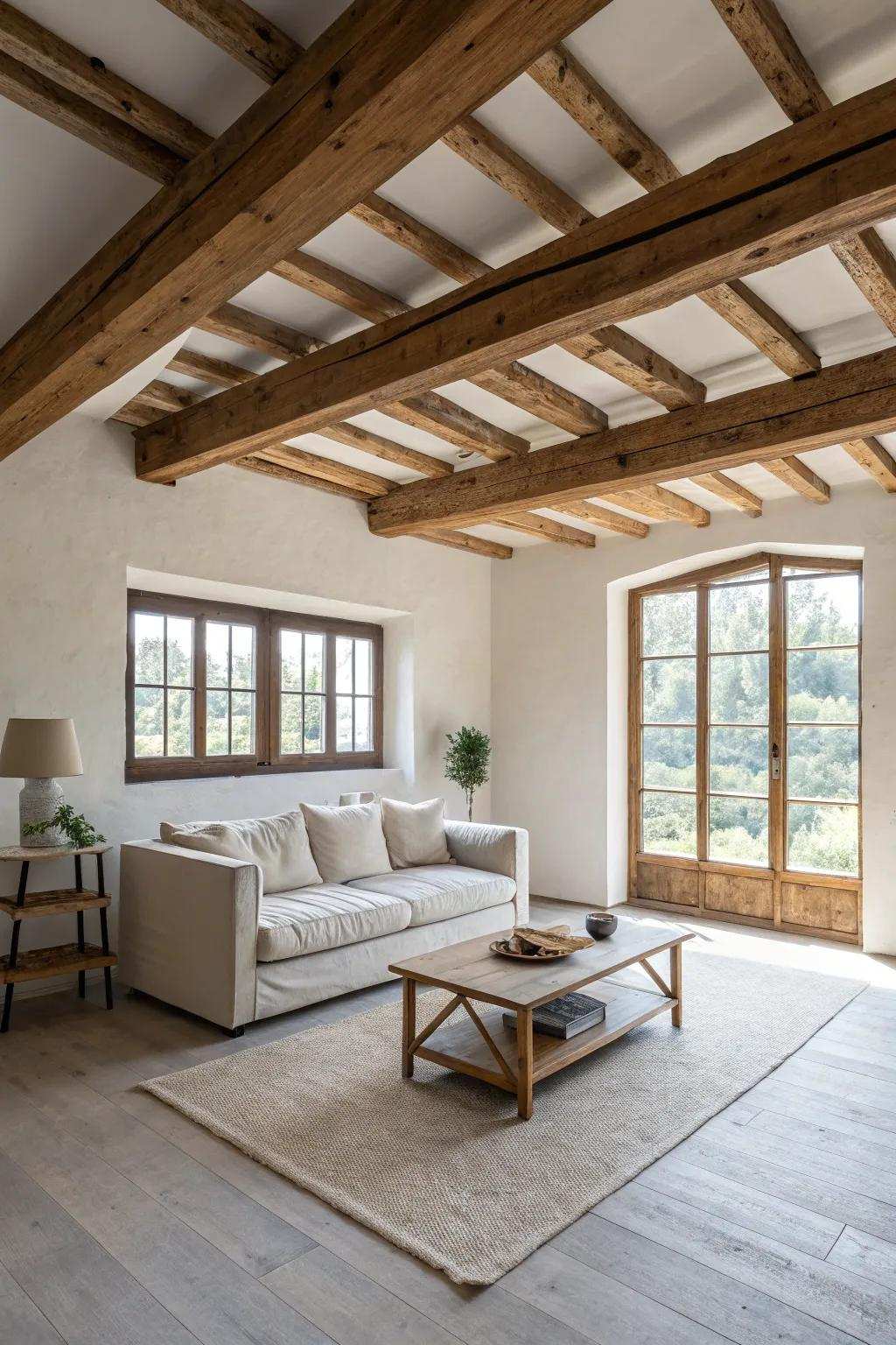 Structural attributes contribute character and depth to minimalist living spaces.