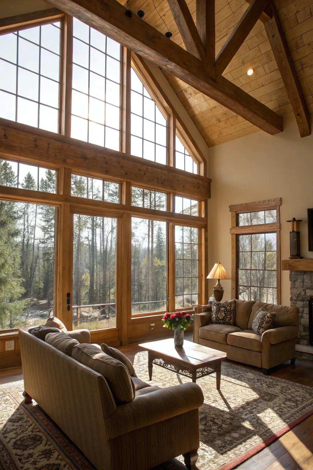Structural details enhancing the appearance of large windows.