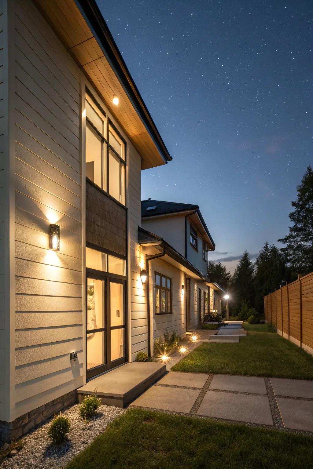 Stylish solar wall lights enhance your home's facade.