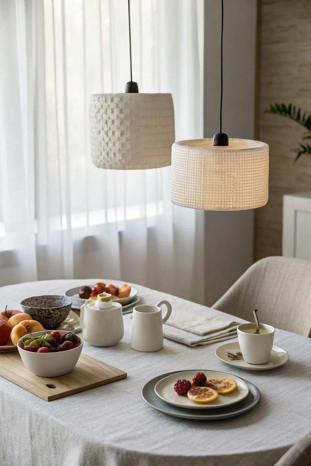 Subdued round drops providing a tidy aesthetic to a breakfast table.