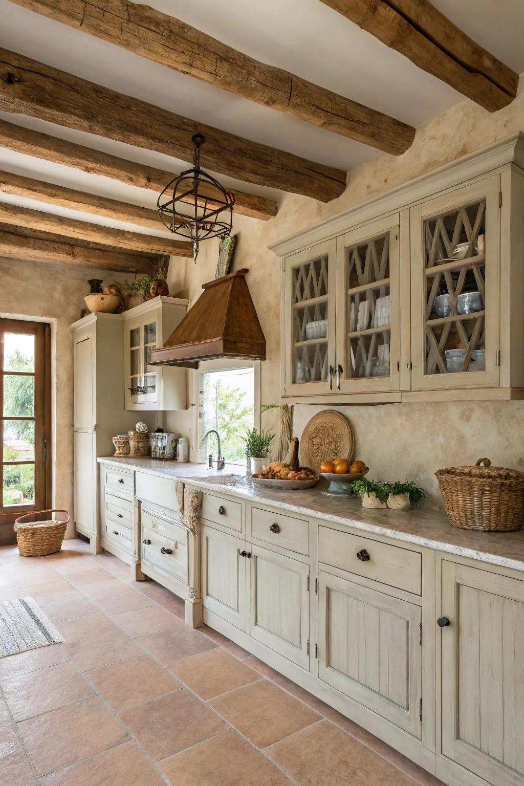 Subtle neutrals cultivate a serene and inviting kitchen space.