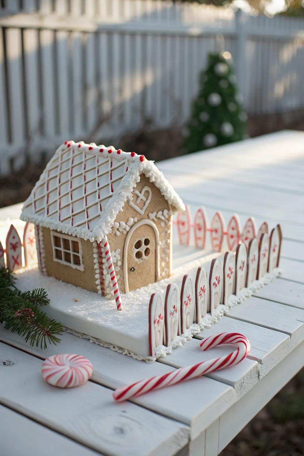Sugary clarity: A gingerbread house featuring a delightful hard mint border, ideal for the celebratory period.