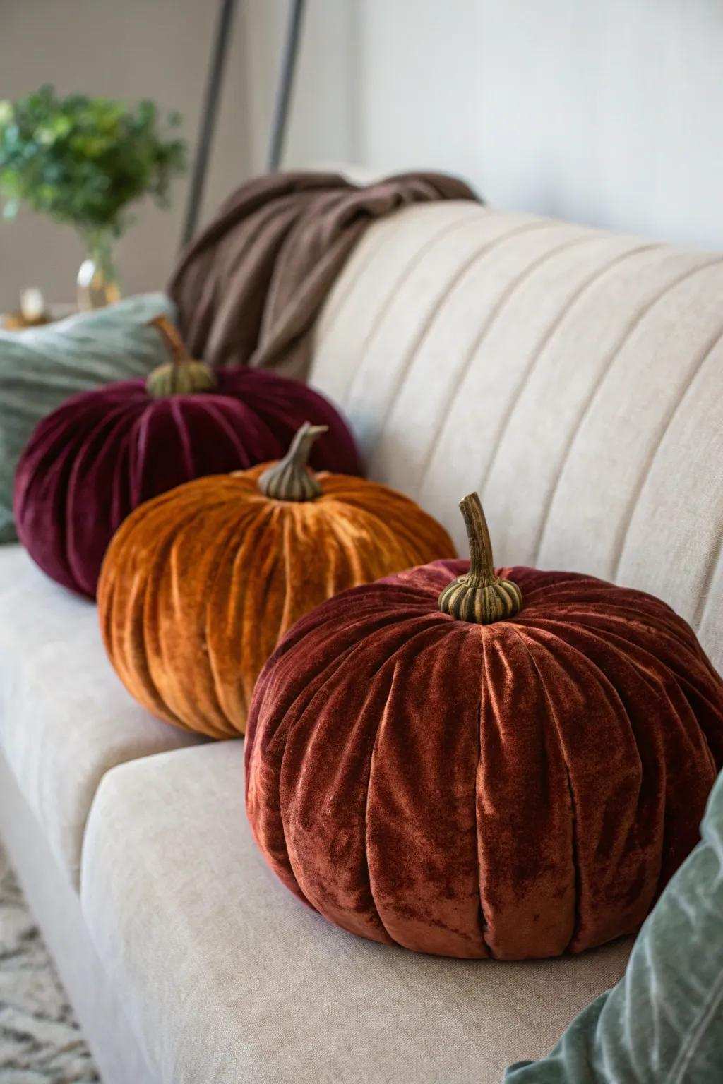 Sumptuous textured pumpkins, yielding a tangible ornamentation.