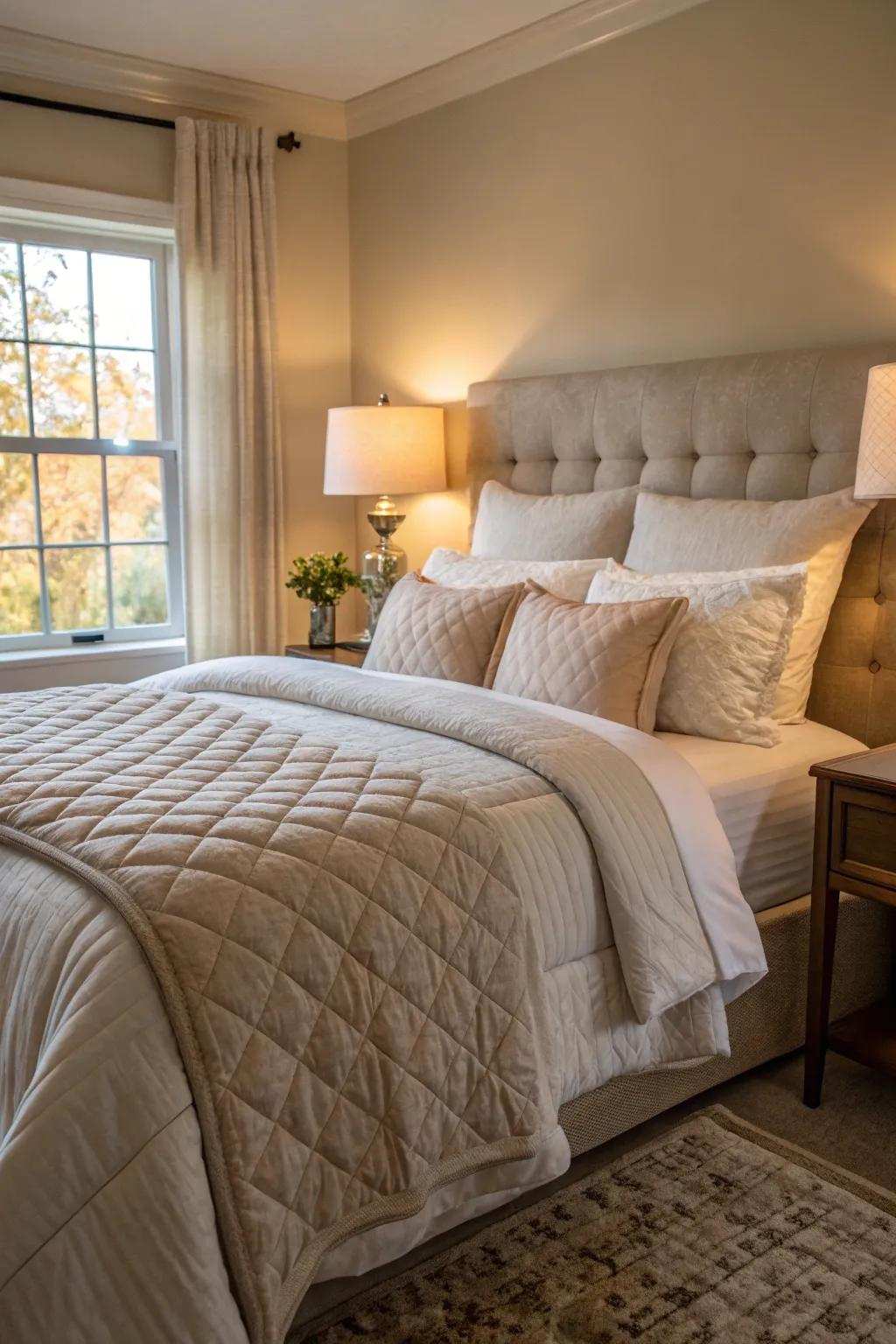 Superior bedding guarantees peaceful and lavish slumber.