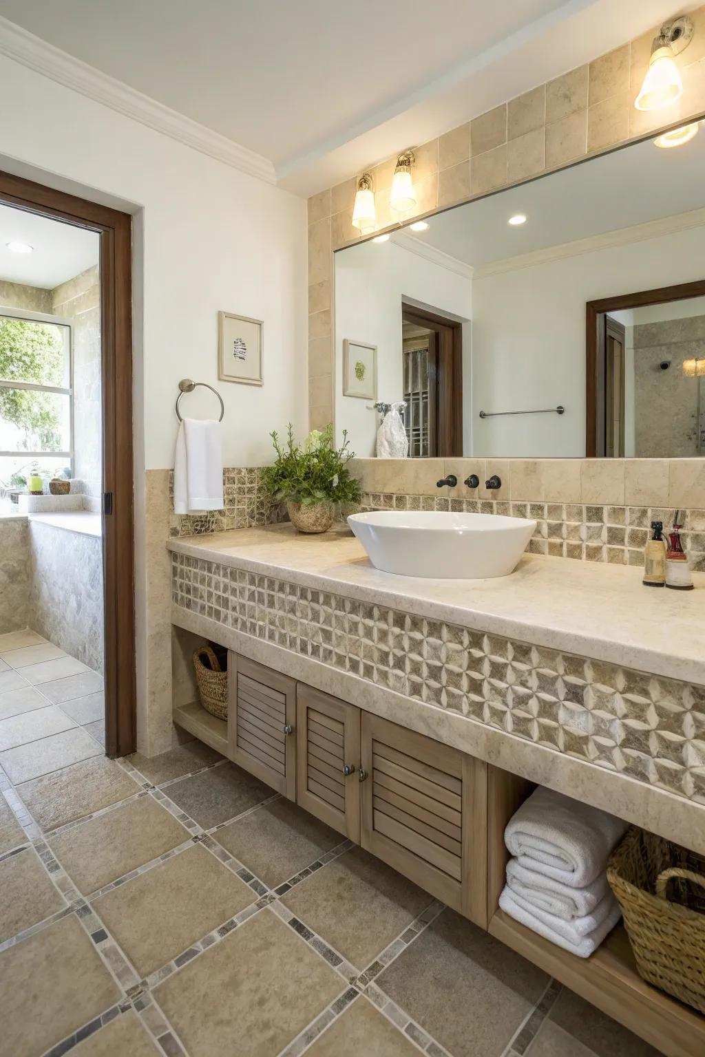 Suspended countertops enhance space and lightness.