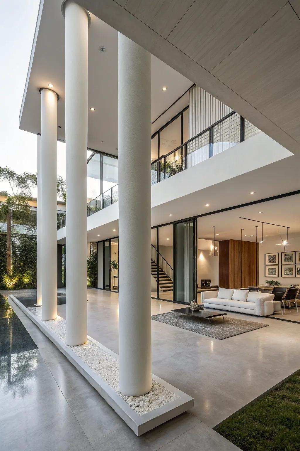 Suspended pillars adding a touch of modern magic to a contemporary space.