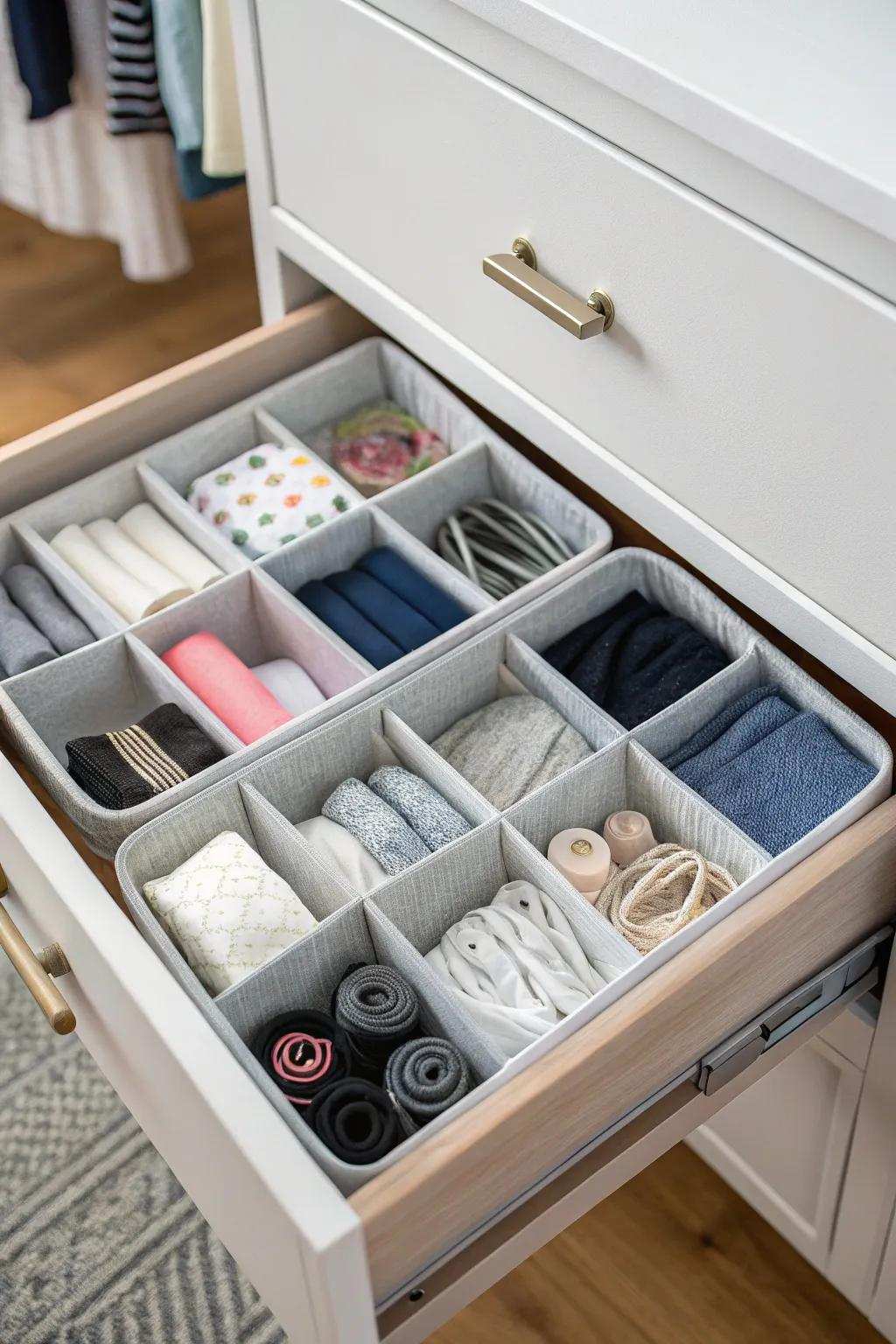Tackle clutter effectively using drawer organizers.