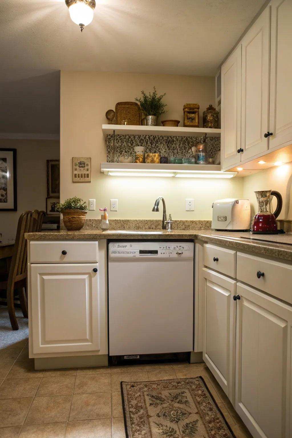 Tactically lit cooking area area stressing the dishwashing machine.