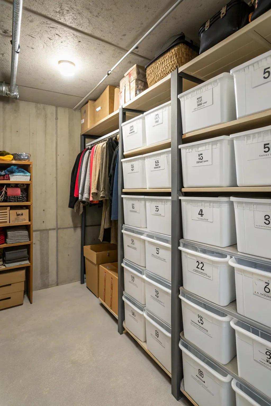 Tagged containers help keep everything organized.