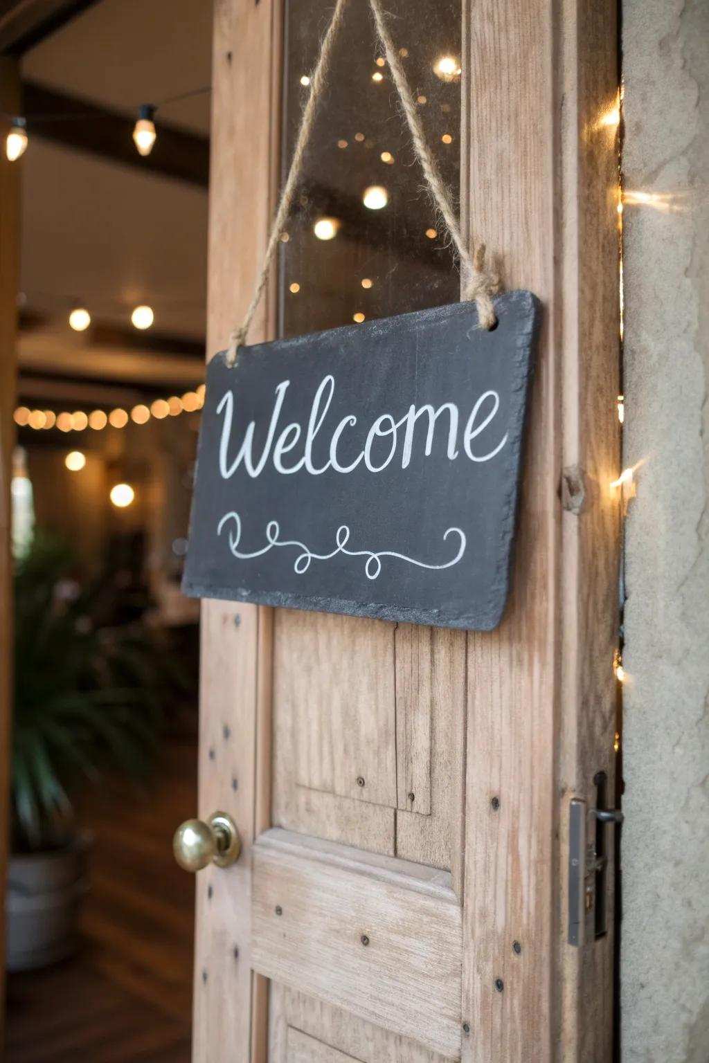 Tailor your portal with a charming slateboard door piece.