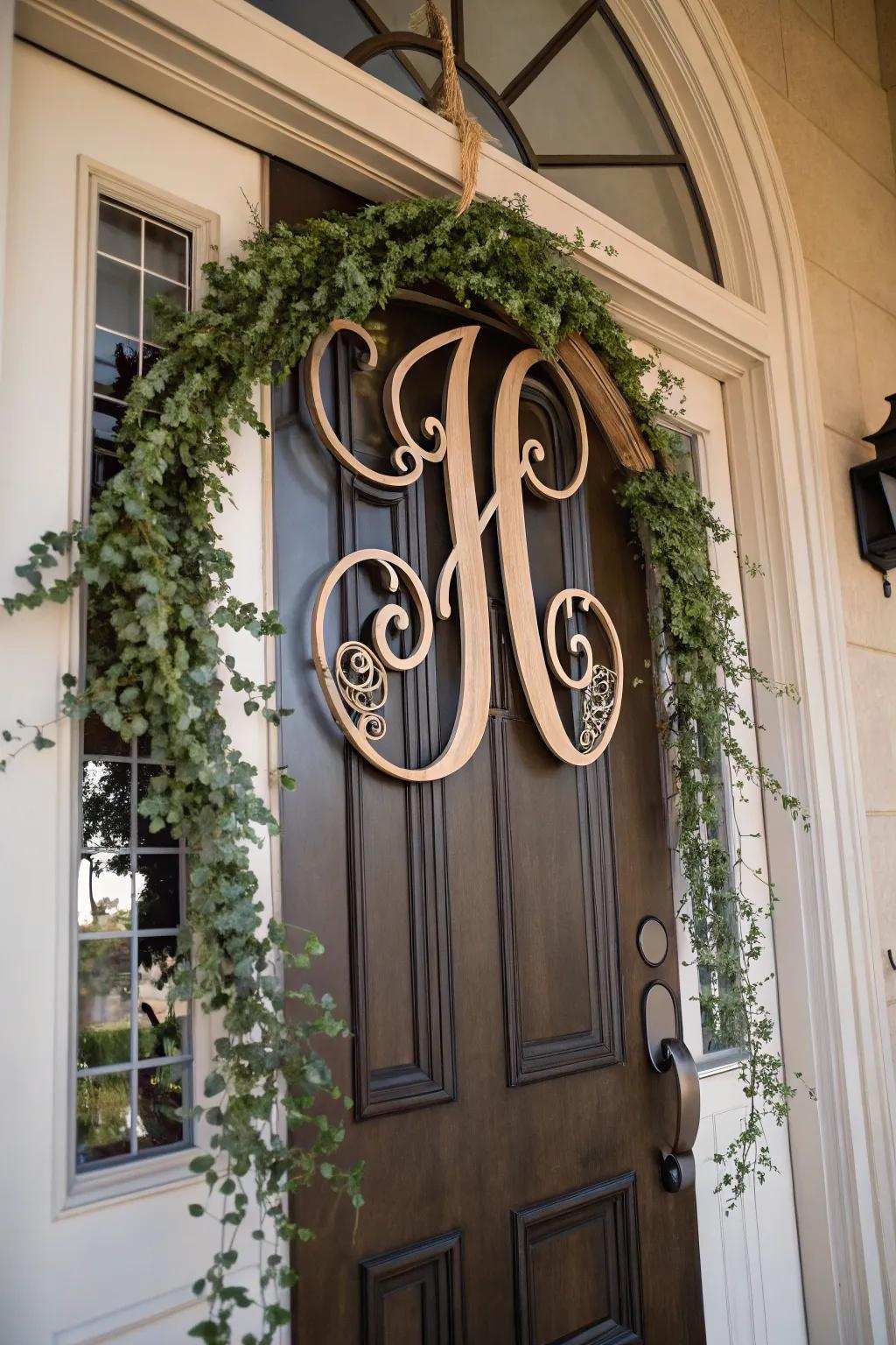 Tailor your portal with an elegant monogram door decoration.