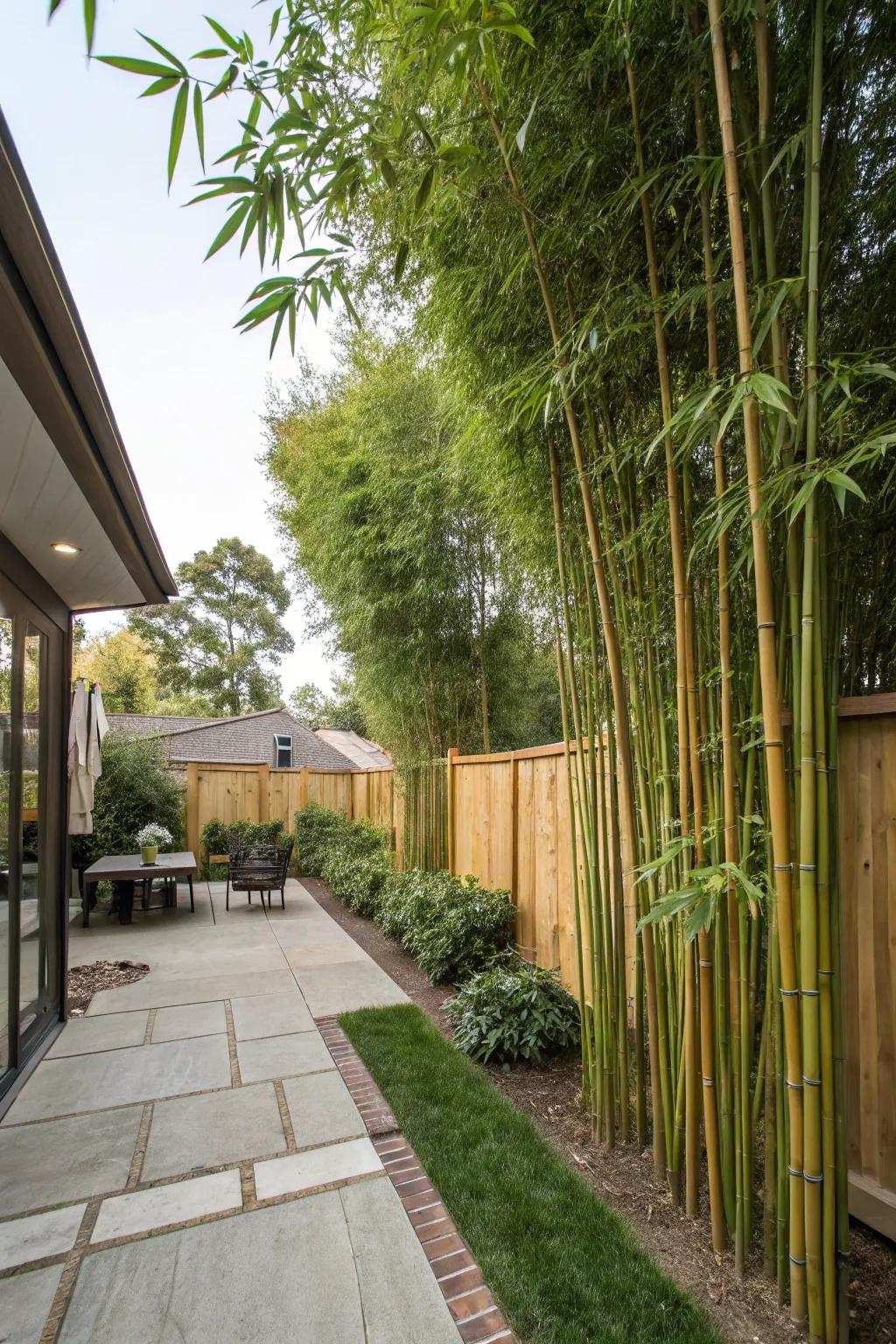 Tall cane plants form a fast-growing privacy screen.