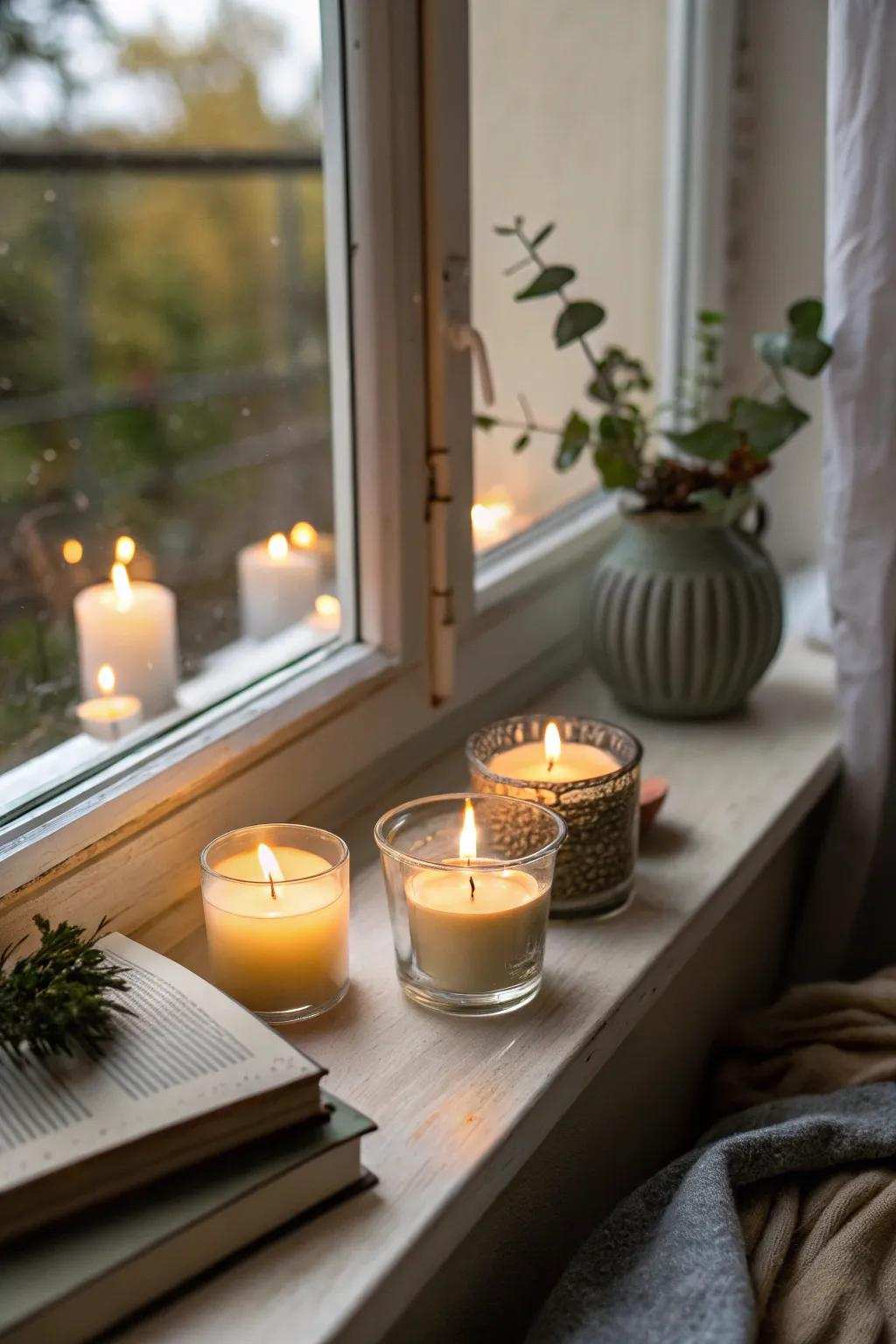 Taper-lit ledges forging a cozy and inviting atmosphere.