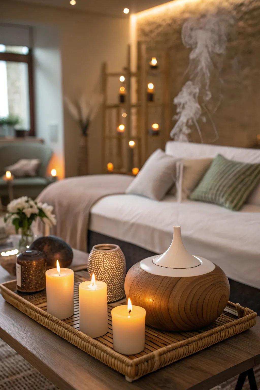 Tapers and aromatherapy set the disposition for repose.