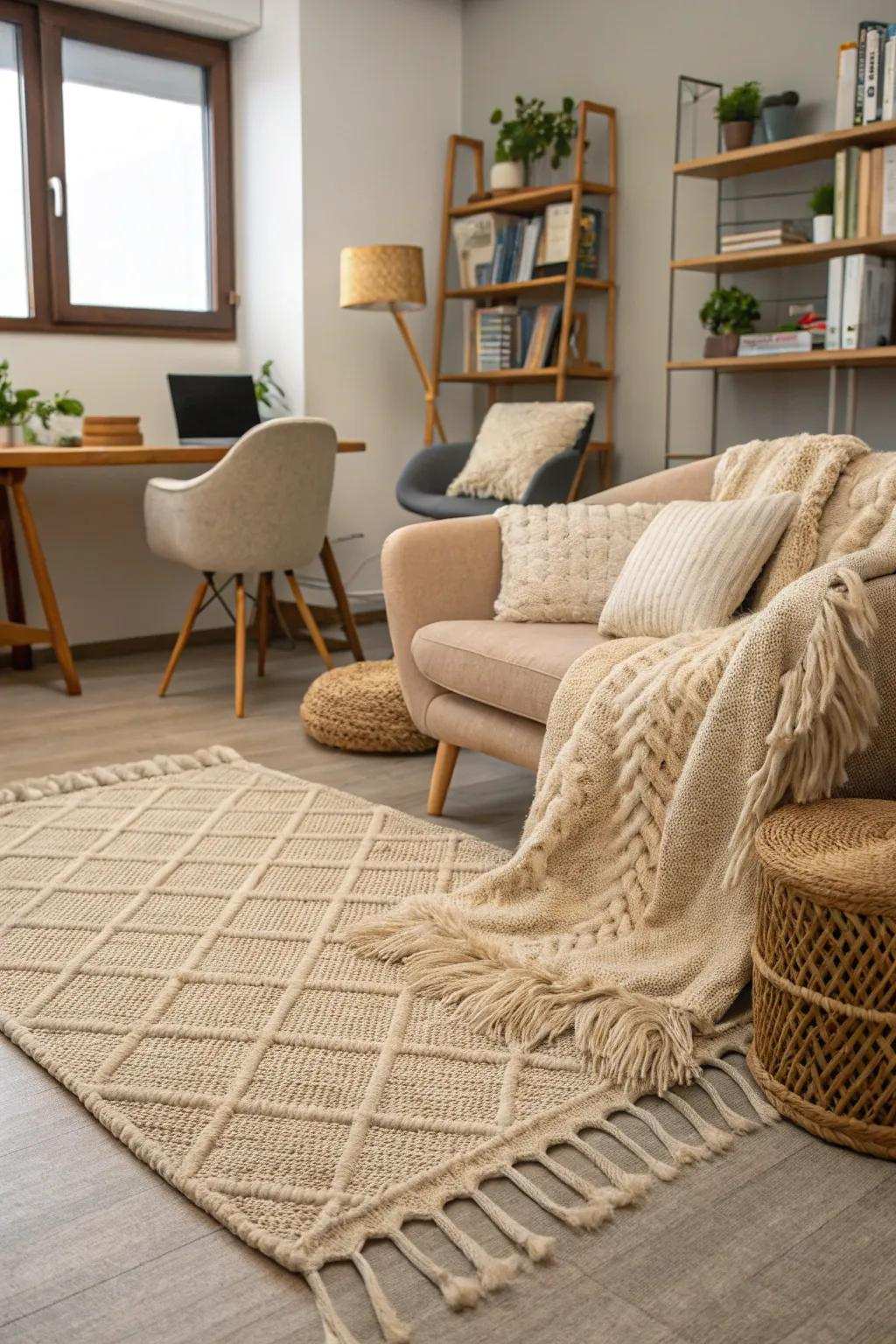 Textured fabrics contribute to a warm and welcoming environment.