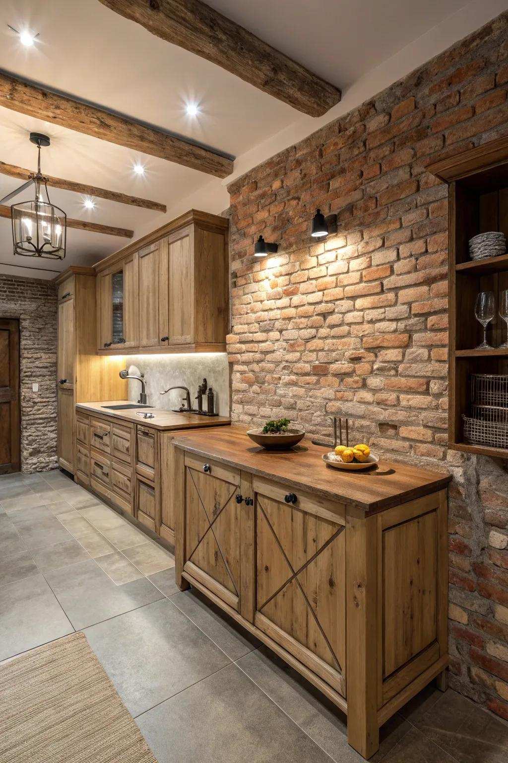 Textures add depth and appeal to a windowless kitchen.